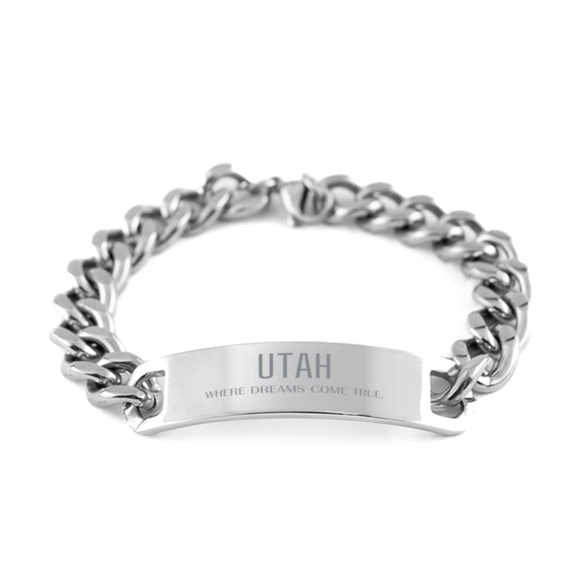 Love Utah State Cuban Chain Stainless Steel Bracelet, Utah Where dreams come true, Birthday Inspirational Gifts For Utah Men, Women, Friends