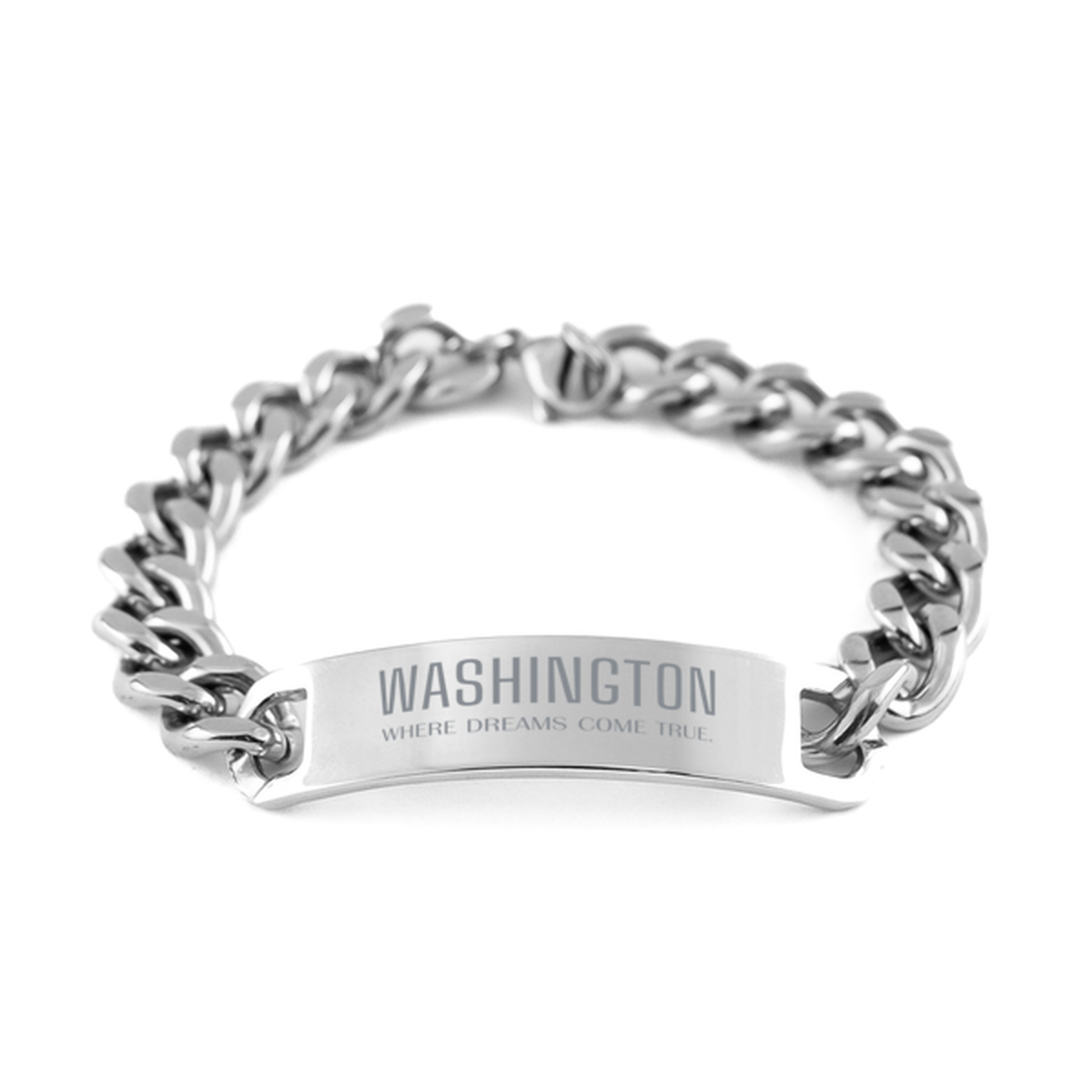 Love Washington State Cuban Chain Stainless Steel Bracelet, Washington Where dreams come true, Birthday Inspirational Gifts For Washington Men, Women, Friends