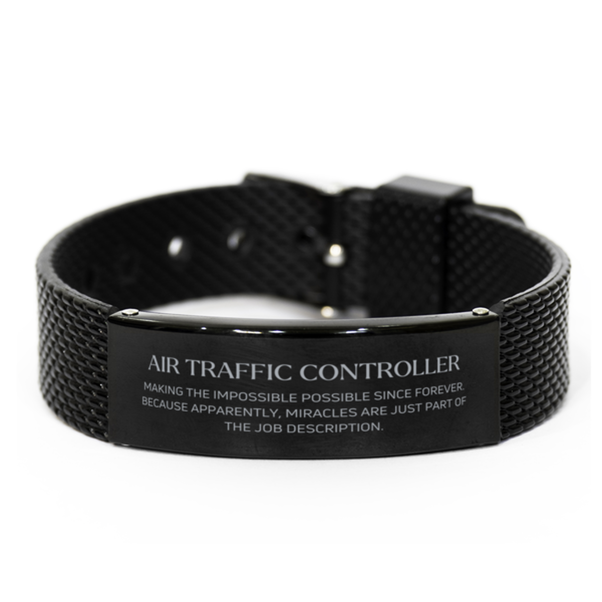 Funny Air Traffic Controller Gifts, Miracles are just part of the job description, Inspirational Birthday Black Shark Mesh Bracelet For Air Traffic Controller, Men, Women, Coworkers, Friends, Boss
