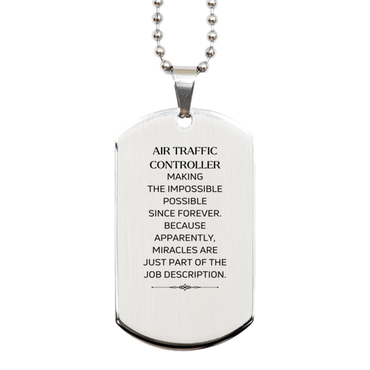 Air Traffic Controller Silver Dog Tag Necklace - Miracles Are Just Part Of The Job | Inspirational Gift