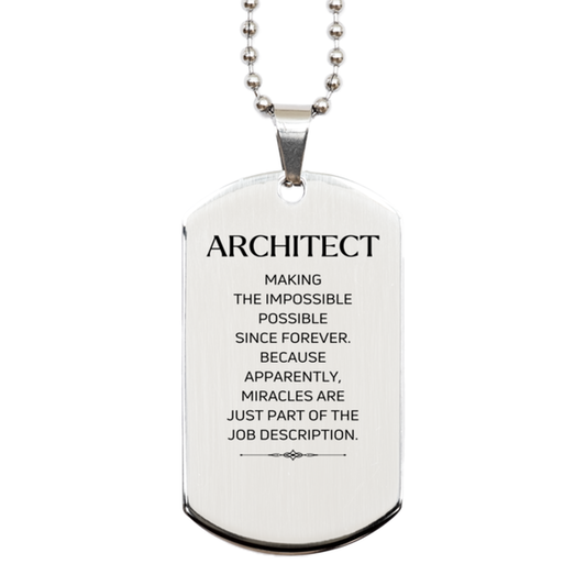 Architect Silver Dog Tag Necklace - Miracles are Just Part of the Job | Inspirational Gift