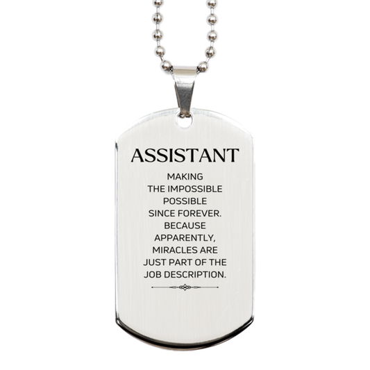 Assistant Silver Dog Tag Necklace - Miracles are Part of the Job | Inspirational Gift