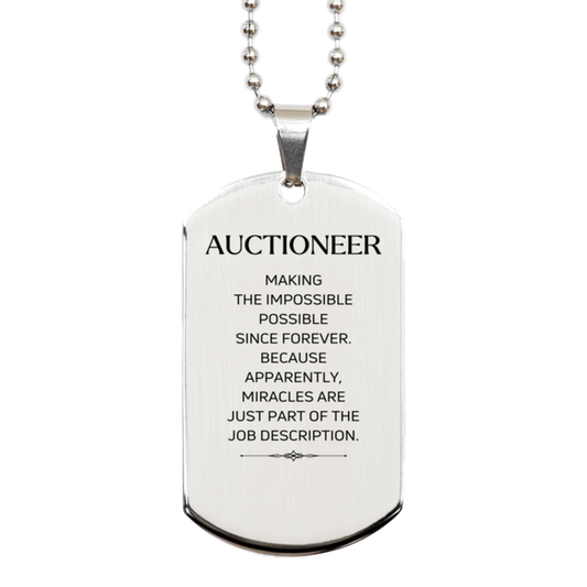 Auctioneer Silver Dog Tag Necklace - Miracles are Just Part of the Job | Birthday Gift