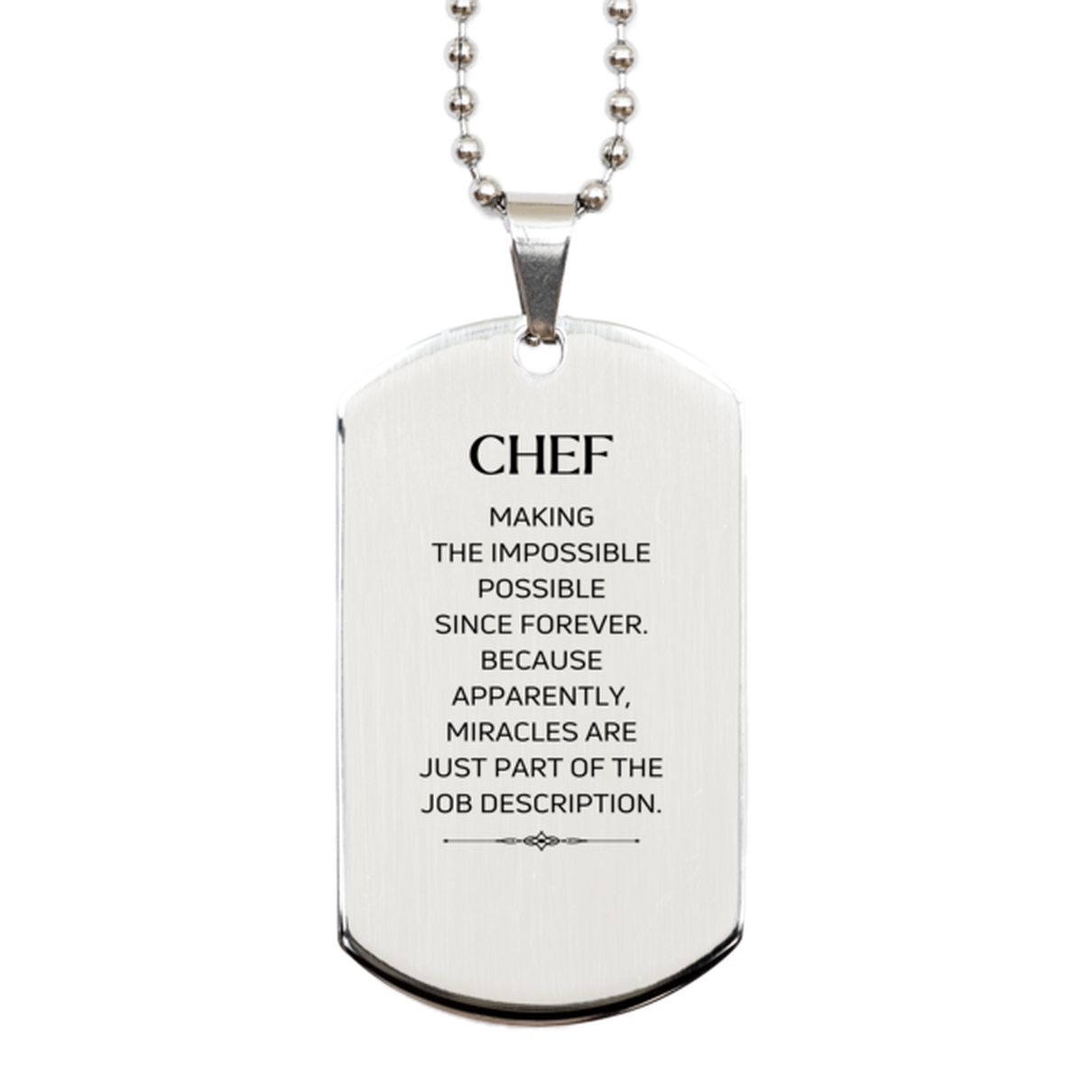 Chef Silver Dog Tag Necklace - Miracles are just part of the job description | Inspirational Gift