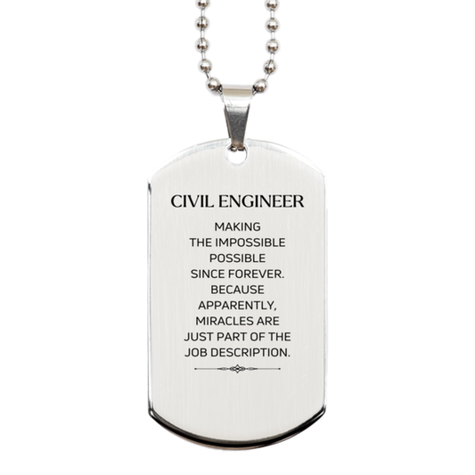 Civil Engineer Silver Dog Tag Necklace - Miracles are just part of the job description | Birthday Gift