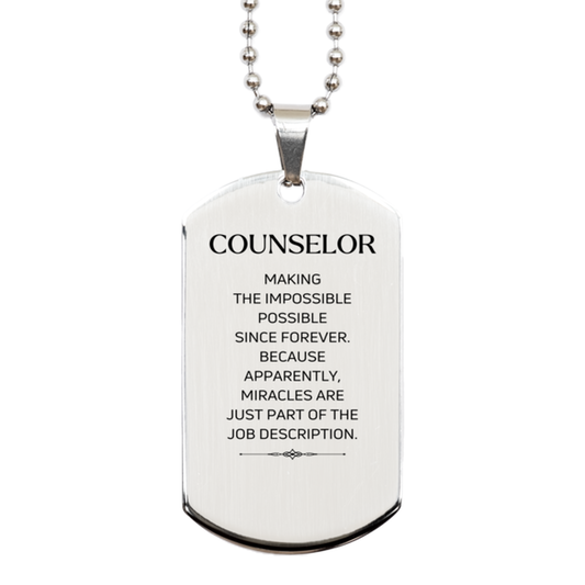 Counselor Silver Dog Tag Necklace - Miracles are just part of the job description | Inspirational Gift