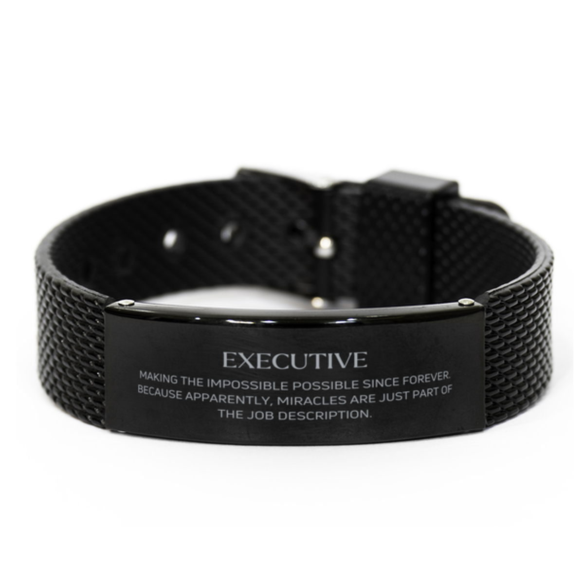 Funny Executive Gifts, Miracles are just part of the job description, Inspirational Birthday Black Shark Mesh Bracelet For Executive, Men, Women, Coworkers, Friends, Boss