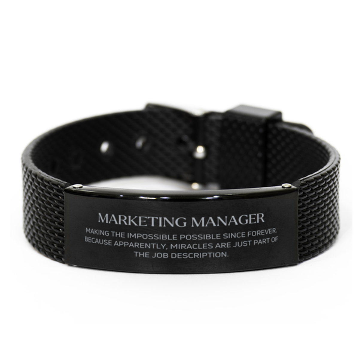 Funny Marketing Manager Gifts, Miracles are just part of the job description, Inspirational Birthday Black Shark Mesh Bracelet For Marketing Manager, Men, Women, Coworkers, Friends, Boss