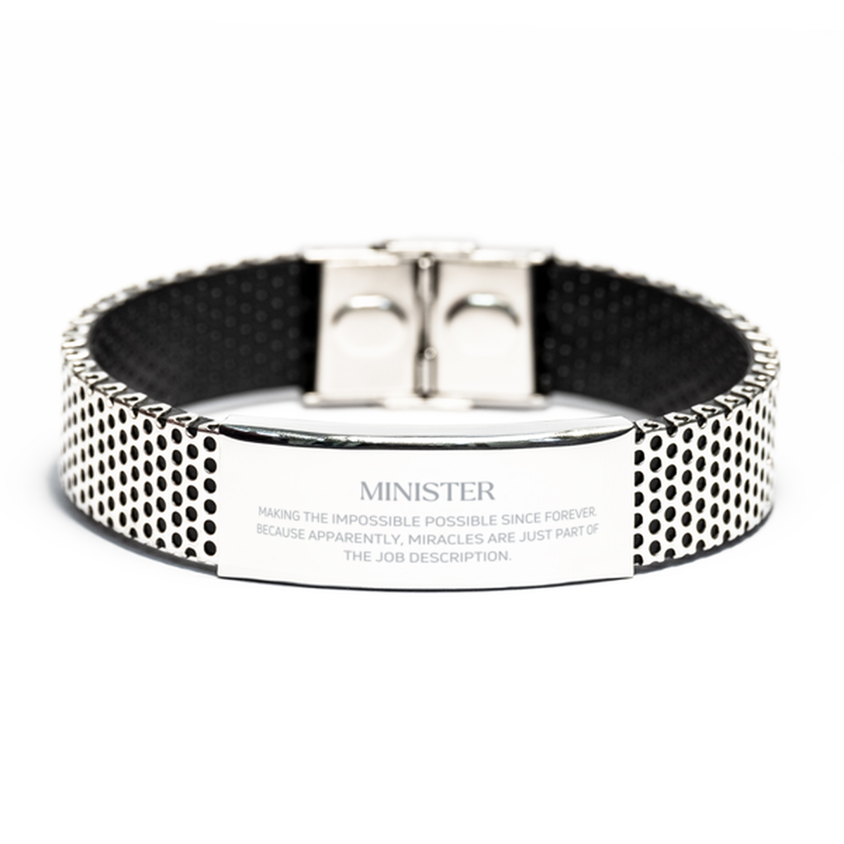 Funny Minister Gifts, Miracles are just part of the job description, Inspirational Birthday Stainless Steel Bracelet For Minister, Men, Women, Coworkers, Friends, Boss