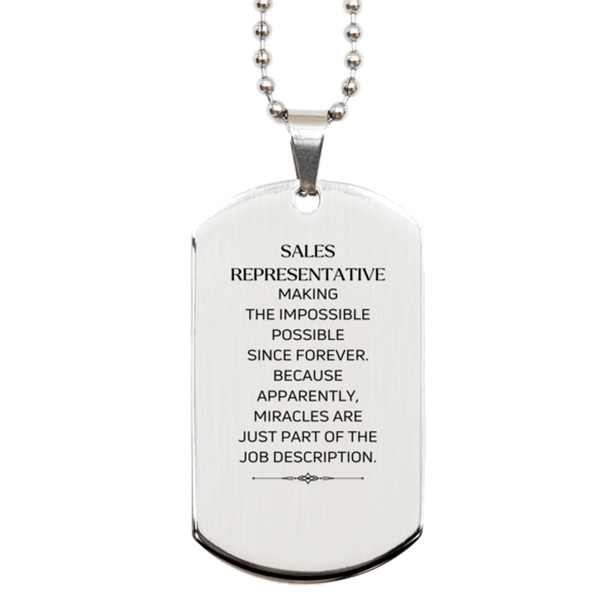 Sales Representative Silver Dog Tag Necklace - Miracles are just part of the job description | Inspirational Gift