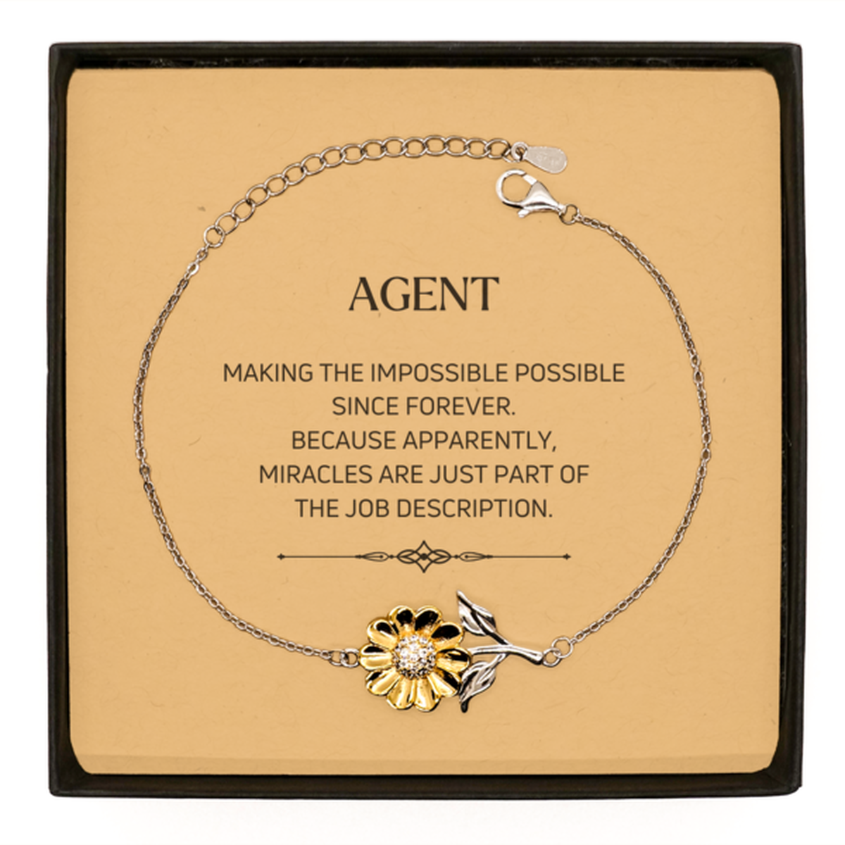 Funny Agent Gifts, Miracles are just part of the job description, Inspirational Birthday Sunflower Bracelet For Agent, Men, Women, Coworkers, Friends, Boss