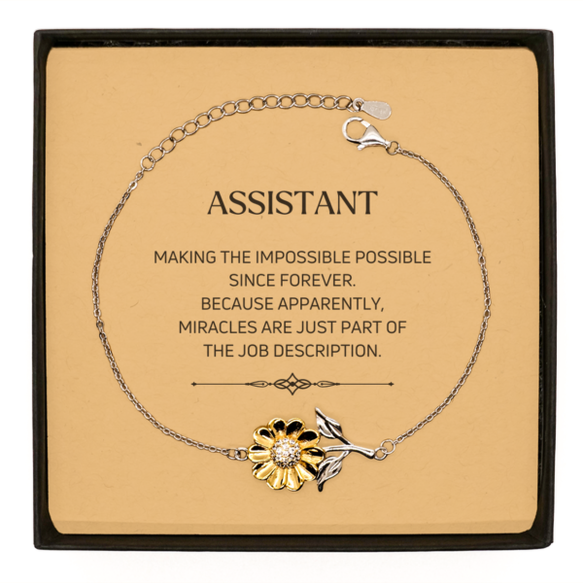 Funny Assistant Gifts, Miracles are just part of the job description, Inspirational Birthday Sunflower Bracelet For Assistant, Men, Women, Coworkers, Friends, Boss