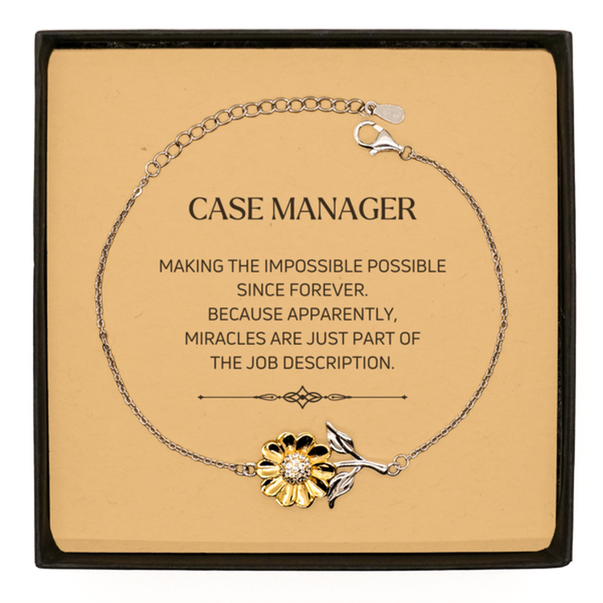 Funny Case Manager Gifts, Miracles are just part of the job description, Inspirational Birthday Sunflower Bracelet For Case Manager, Men, Women, Coworkers, Friends, Boss