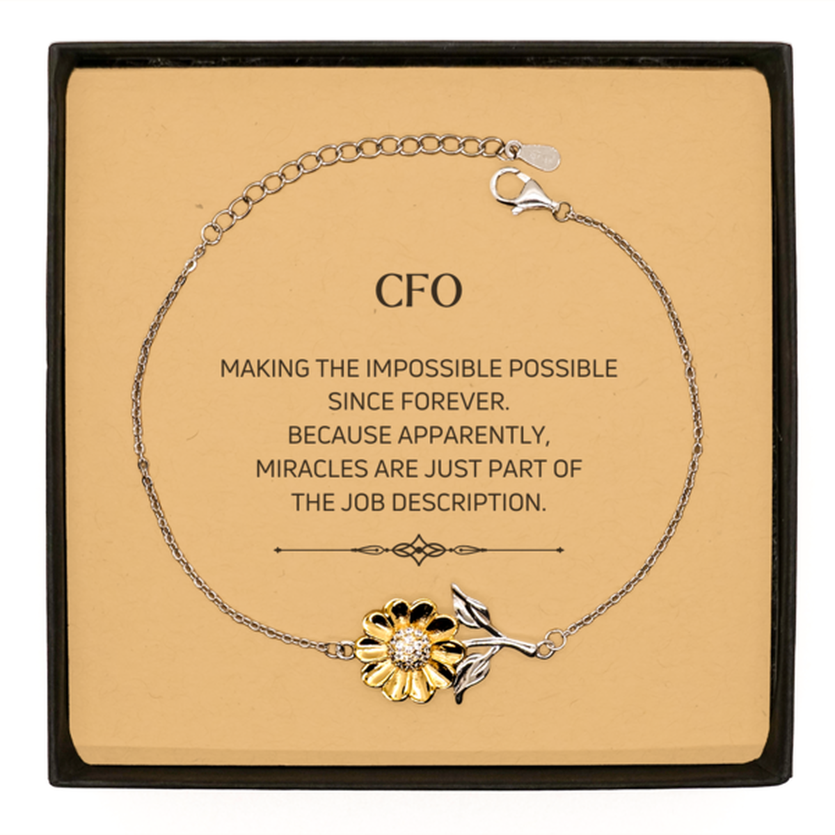 Funny CFO Gifts, Miracles are just part of the job description, Inspirational Birthday Sunflower Bracelet For CFO, Men, Women, Coworkers, Friends, Boss