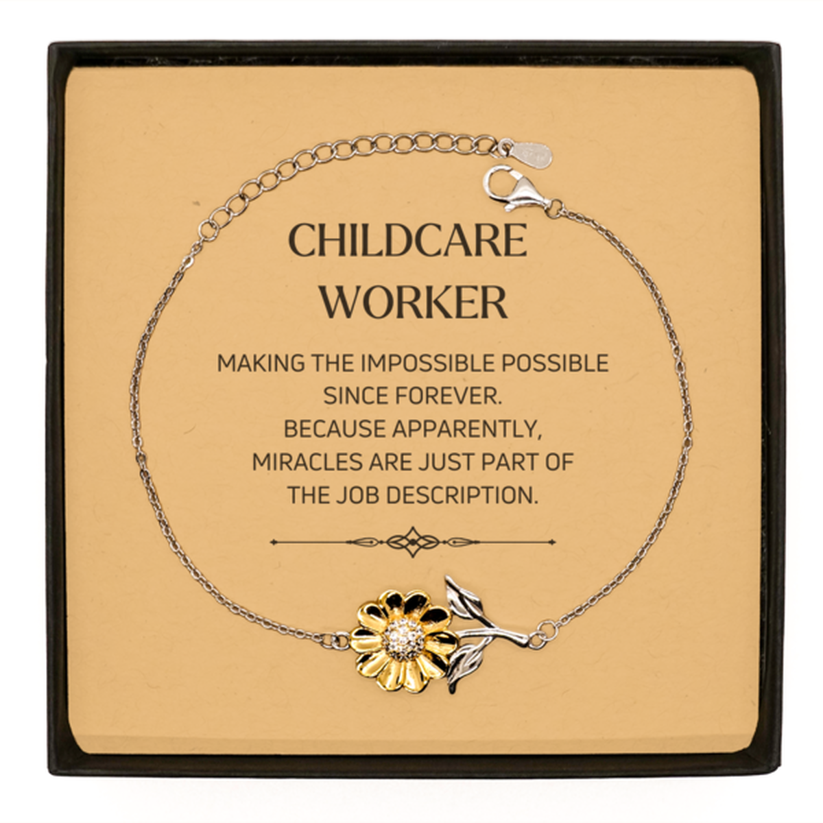Funny Childcare Worker Gifts, Miracles are just part of the job description, Inspirational Birthday Sunflower Bracelet For Childcare Worker, Men, Women, Coworkers, Friends, Boss