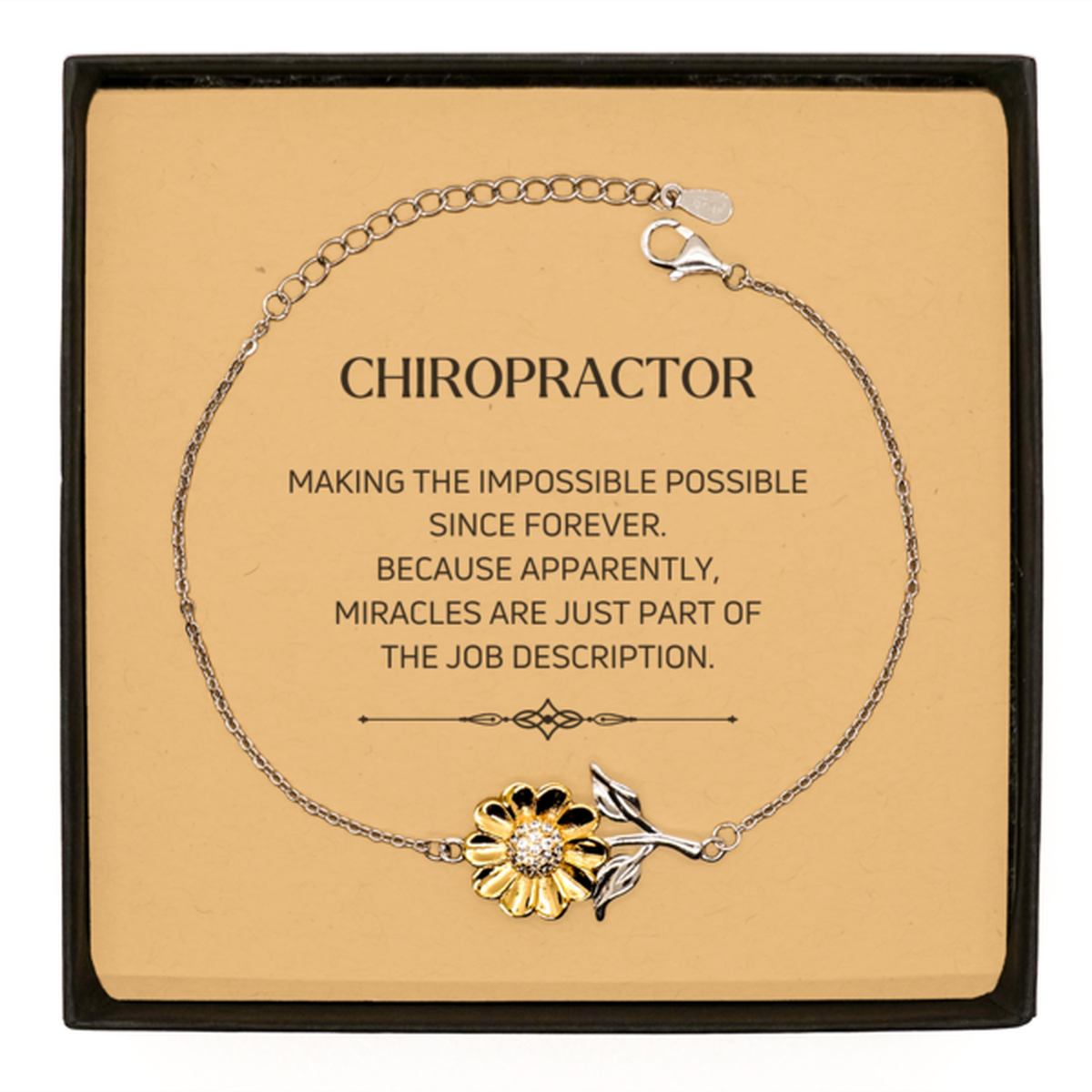 Funny Chiropractor Gifts, Miracles are just part of the job description, Inspirational Birthday Sunflower Bracelet For Chiropractor, Men, Women, Coworkers, Friends, Boss
