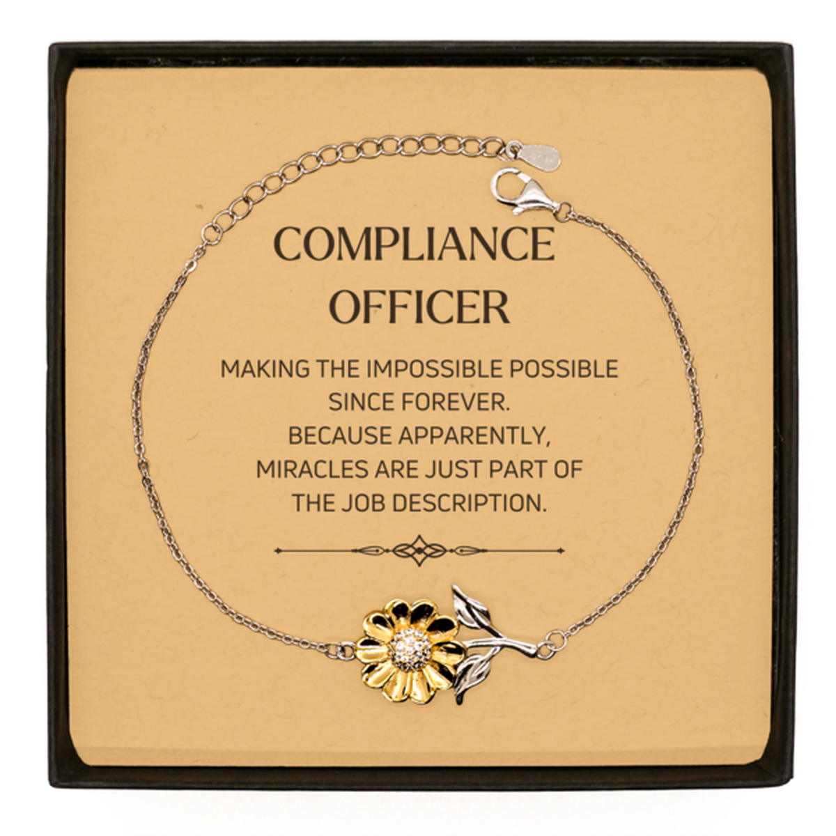 Funny Compliance Officer Gifts, Miracles are just part of the job description, Inspirational Birthday Sunflower Bracelet For Compliance Officer, Men, Women, Coworkers, Friends, Boss