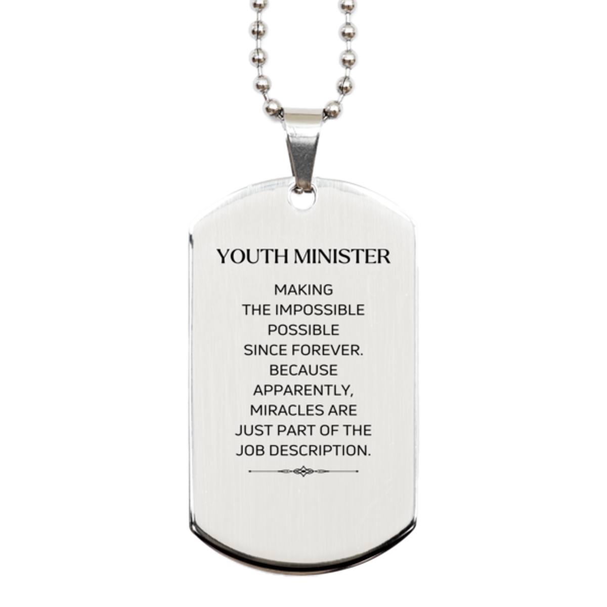 Youth Minister Silver Dog Tag Necklace - Miracles are Just Part of the Job | Inspirational Gift