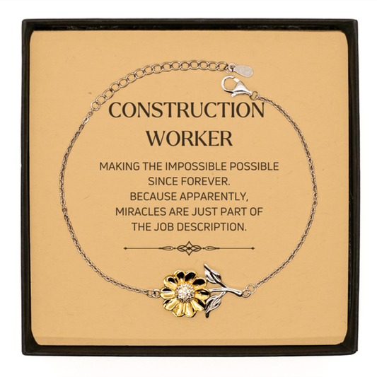 Construction Worker Sunflower Bracelet - Miracles are Just Part of the Job Description | Inspirational Gift