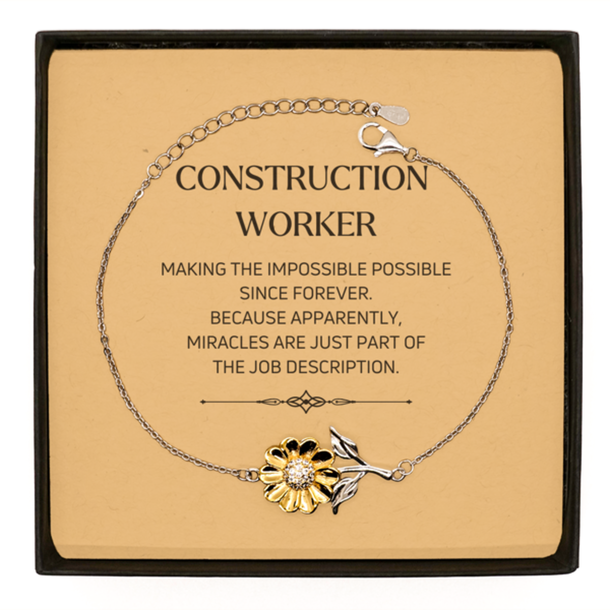 Funny Construction Worker Gifts, Miracles are just part of the job description, Inspirational Birthday Sunflower Bracelet For Construction Worker, Men, Women, Coworkers, Friends, Boss
