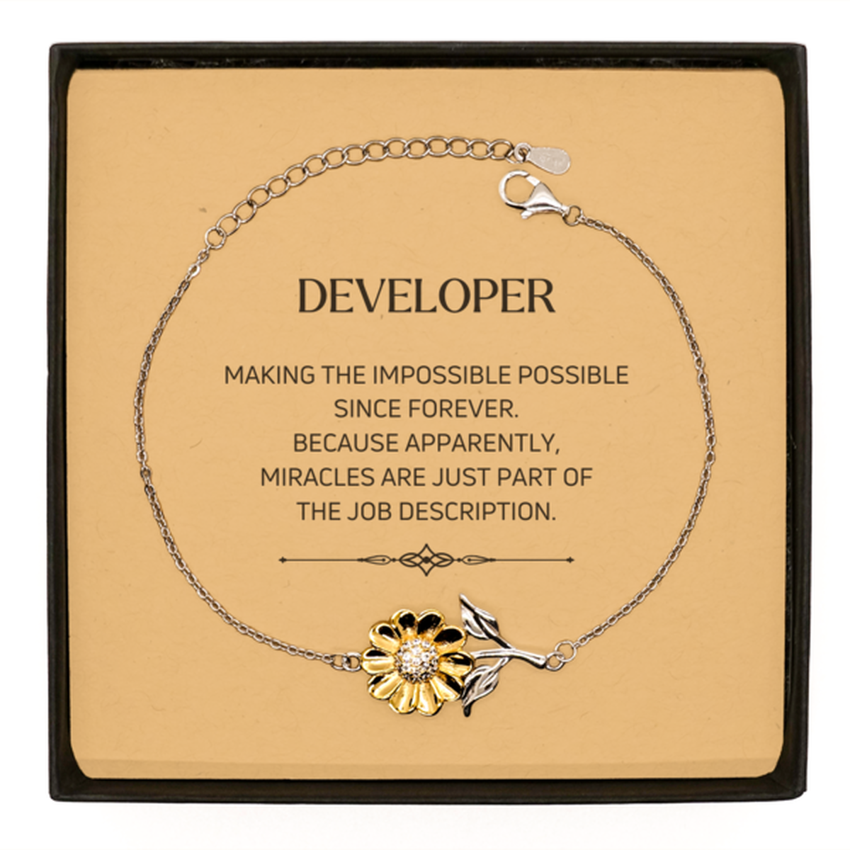 Funny Developer Gifts, Miracles are just part of the job description, Inspirational Birthday Sunflower Bracelet For Developer, Men, Women, Coworkers, Friends, Boss