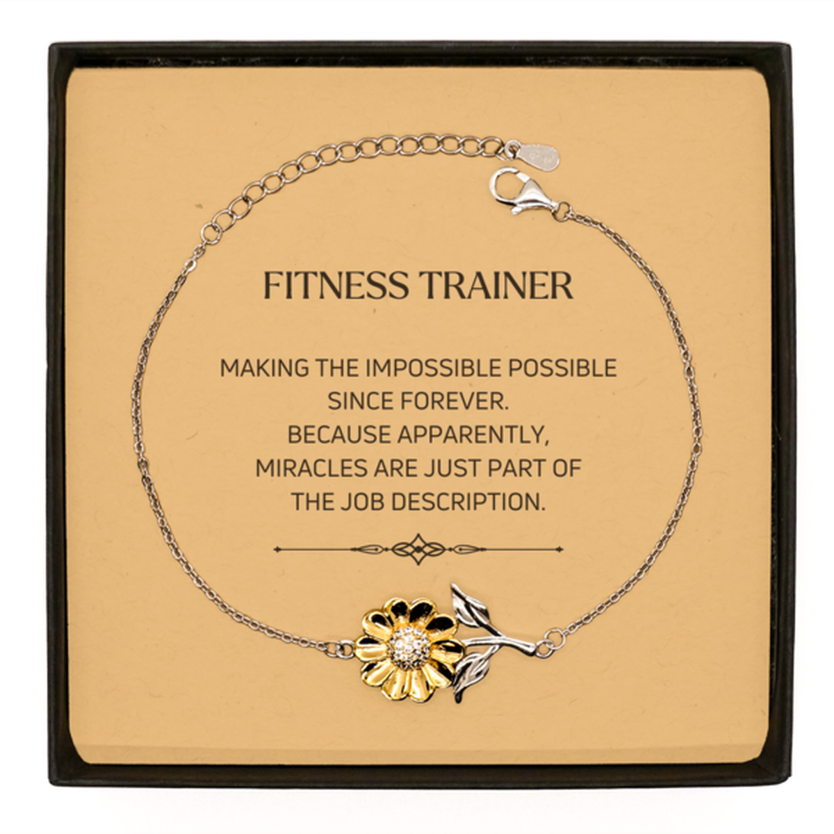 Funny Fitness Trainer Gifts, Miracles are just part of the job description, Inspirational Birthday Sunflower Bracelet For Fitness Trainer, Men, Women, Coworkers, Friends, Boss