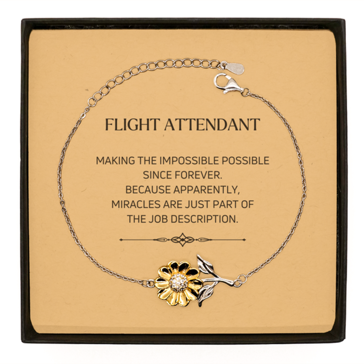 Funny Flight Attendant Gifts, Miracles are just part of the job description, Inspirational Birthday Sunflower Bracelet For Flight Attendant, Men, Women, Coworkers, Friends, Boss
