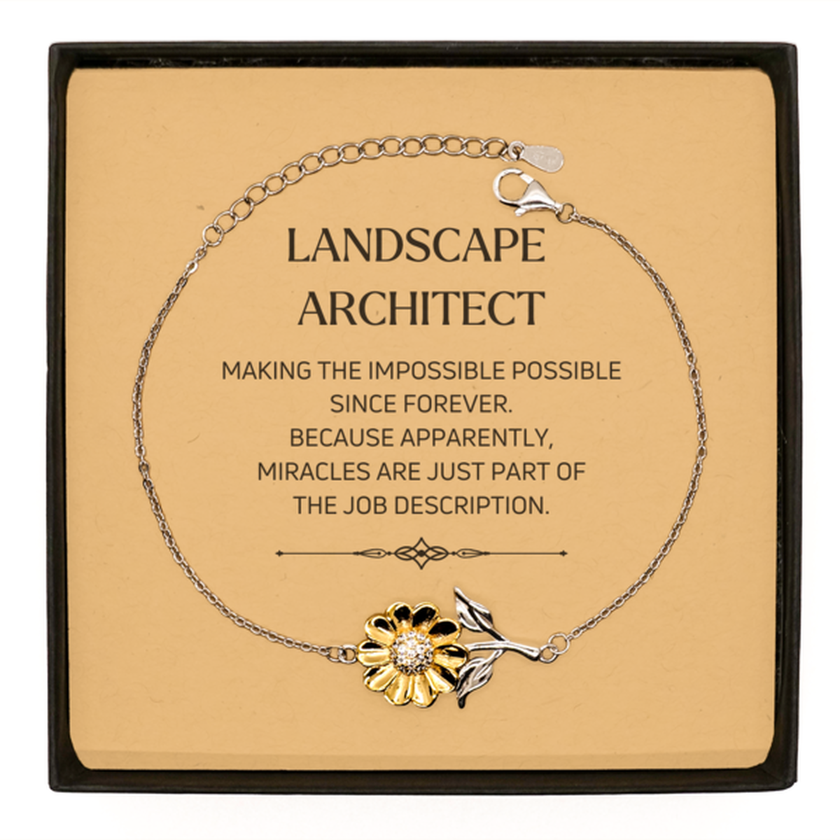 Funny Landscape Architect Gifts, Miracles are just part of the job description, Inspirational Birthday Sunflower Bracelet For Landscape Architect, Men, Women, Coworkers, Friends, Boss