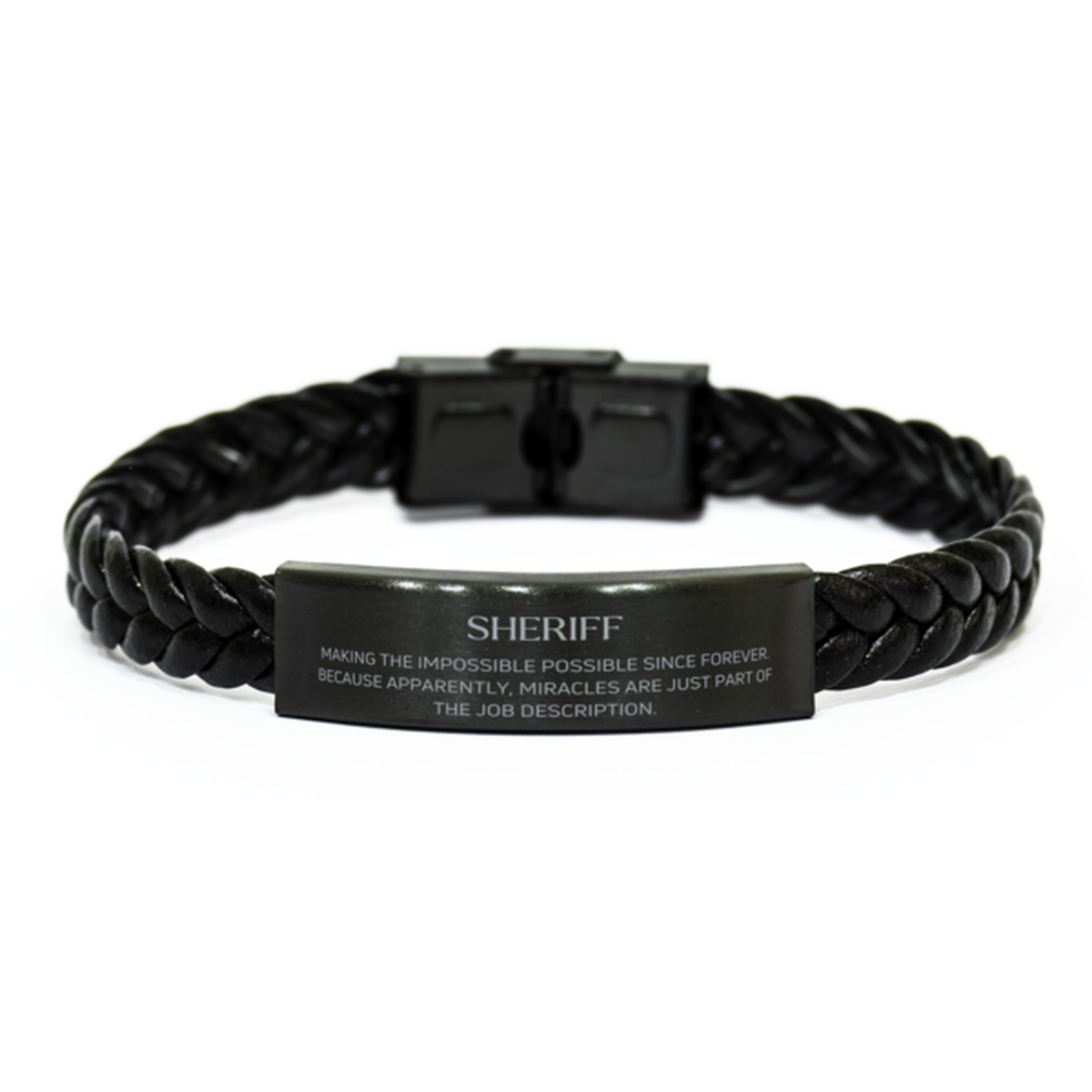 Sheriff Braided Leather Bracelet - Miracles are part of the job | Inspirational Gift