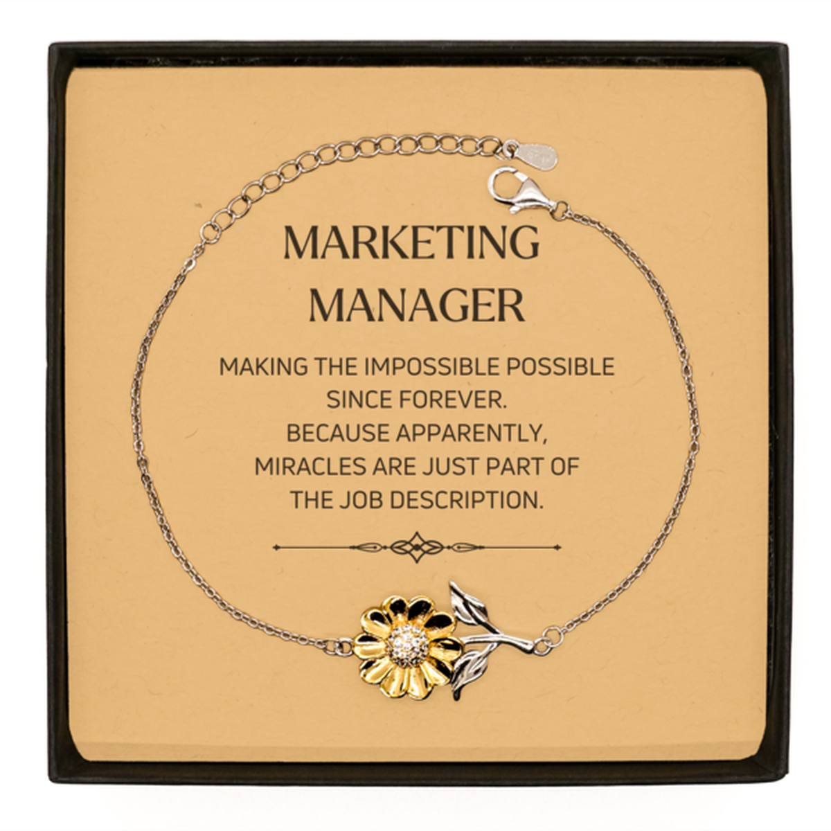 Funny Marketing Manager Gifts, Miracles are just part of the job description, Inspirational Birthday Sunflower Bracelet For Marketing Manager, Men, Women, Coworkers, Friends, Boss