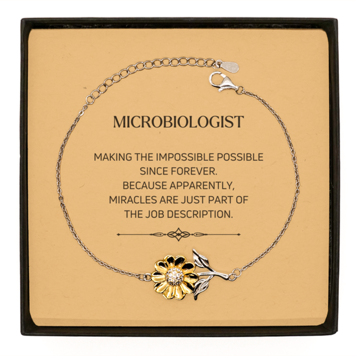 Funny Microbiologist Gifts, Miracles are just part of the job description, Inspirational Birthday Sunflower Bracelet For Microbiologist, Men, Women, Coworkers, Friends, Boss