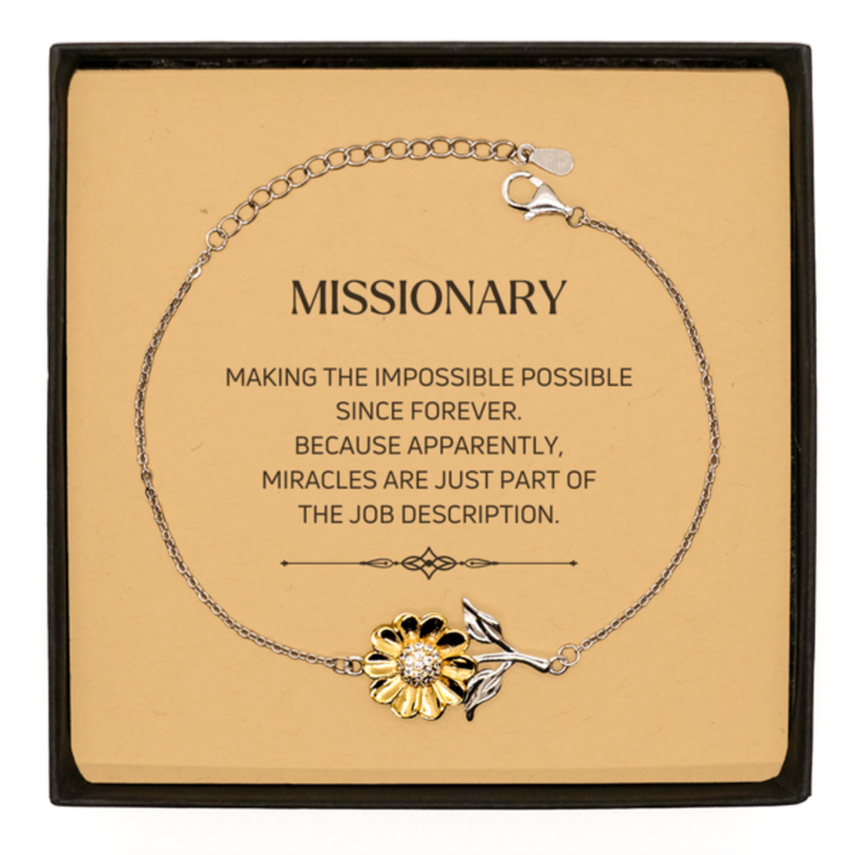 Funny Missionary Gifts, Miracles are just part of the job description, Inspirational Birthday Sunflower Bracelet For Missionary, Men, Women, Coworkers, Friends, Boss