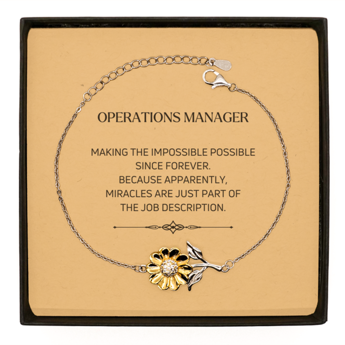 Funny Operations Manager Gifts, Miracles are just part of the job description, Inspirational Birthday Sunflower Bracelet For Operations Manager, Men, Women, Coworkers, Friends, Boss