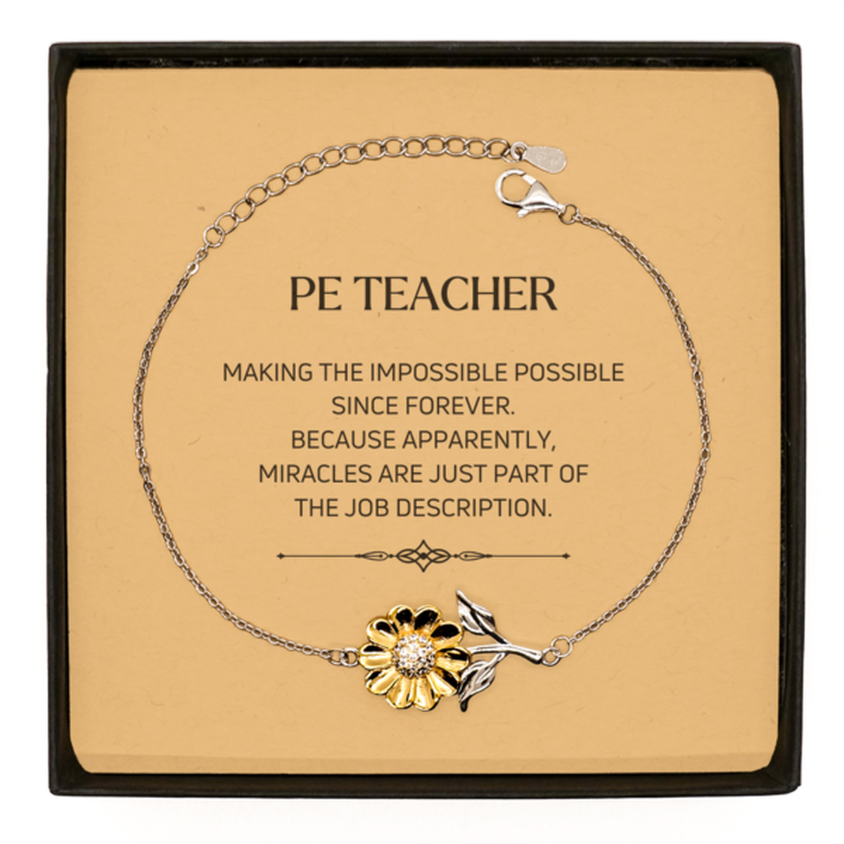 PE Teacher Inspirational Sunflower Bracelet - Miracles are just part of the job description | Perfect Gift