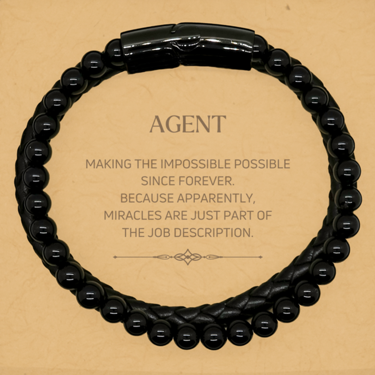 Funny Agent Gifts, Miracles are just part of the job description, Inspirational Birthday Stone Leather Bracelets For Agent, Men, Women, Coworkers, Friends, Boss