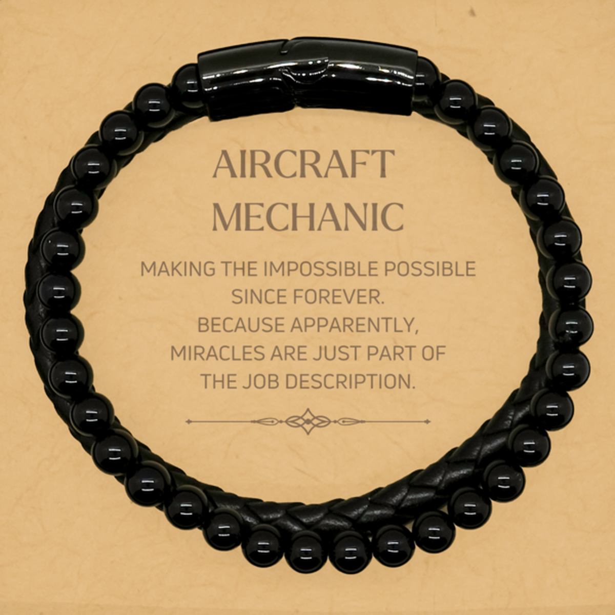 Funny Aircraft Mechanic Gifts, Miracles are just part of the job description, Inspirational Birthday Stone Leather Bracelets For Aircraft Mechanic, Men, Women, Coworkers, Friends, Boss