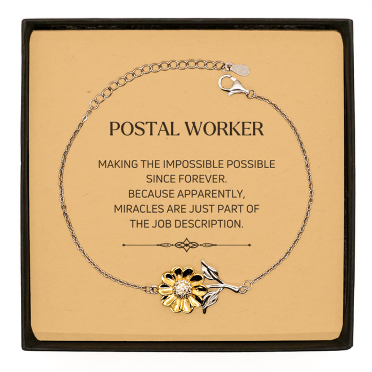 Funny Postal Worker Gifts, Miracles are just part of the job description, Inspirational Birthday Sunflower Bracelet For Postal Worker, Men, Women, Coworkers, Friends, Boss