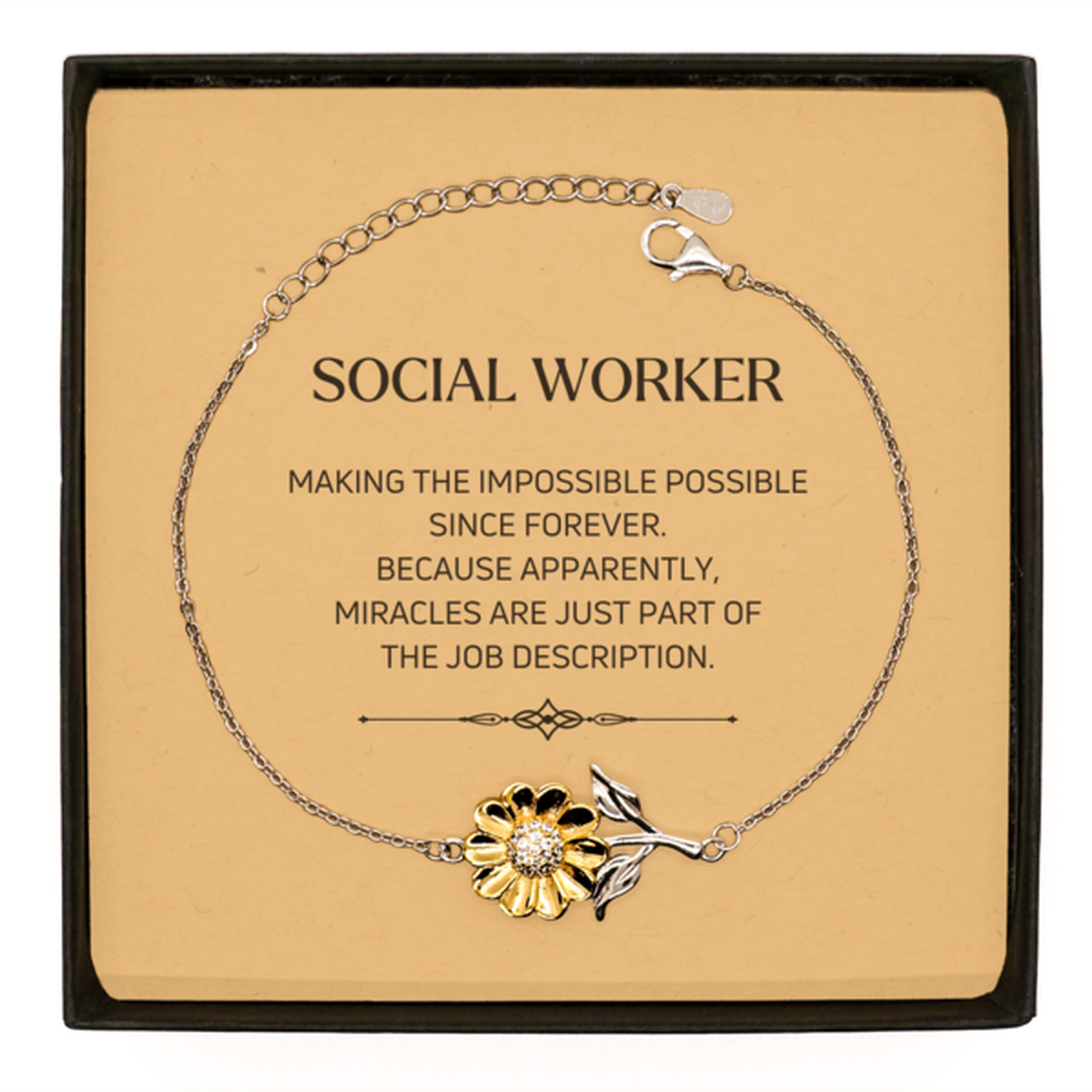 Funny Social Worker Gifts, Miracles are just part of the job description, Inspirational Birthday Sunflower Bracelet For Social Worker, Men, Women, Coworkers, Friends, Boss