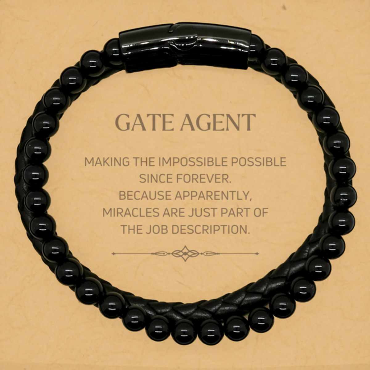 Funny Gate Agent Gifts, Miracles are just part of the job description, Inspirational Birthday Stone Leather Bracelets For Gate Agent, Men, Women, Coworkers, Friends, Boss