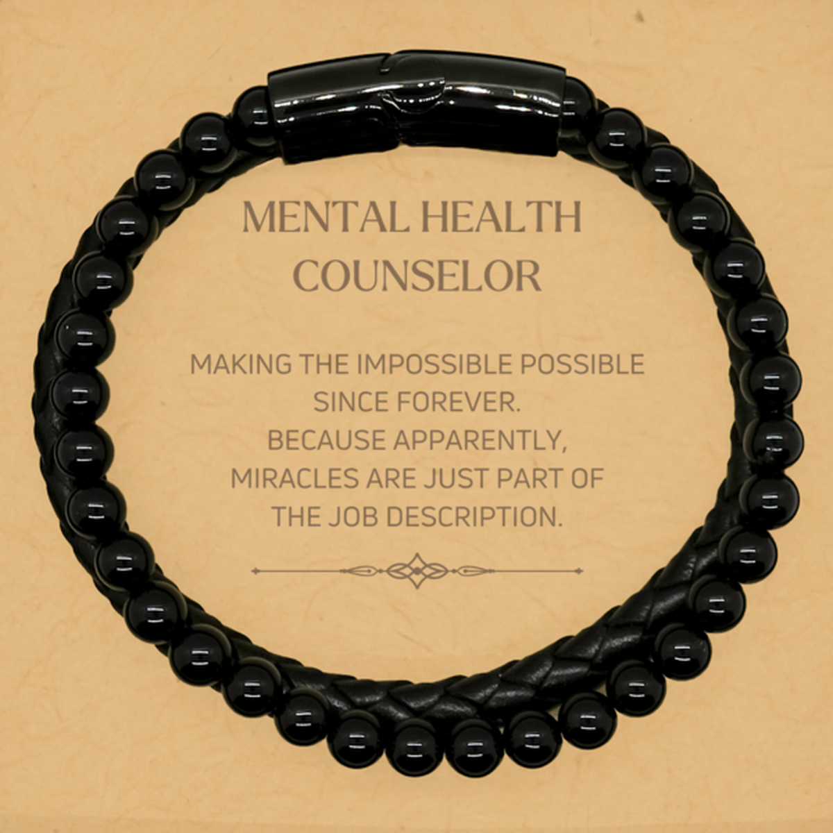 Funny Mental Health Counselor Gifts, Miracles are just part of the job description, Inspirational Birthday Stone Leather Bracelets For Mental Health Counselor, Men, Women, Coworkers, Friends, Boss