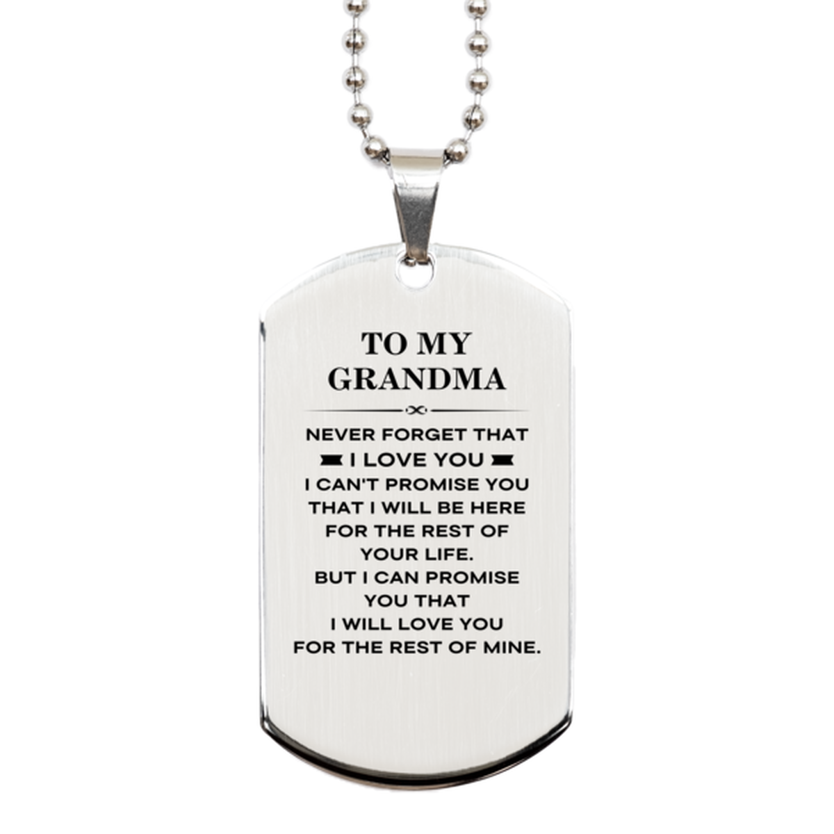 To My Grandma Gifts, I will love you for the rest of mine, Love Grandma Dog Tag Necklace, Birthday Christmas Unique Silver Dog Tag For Grandma