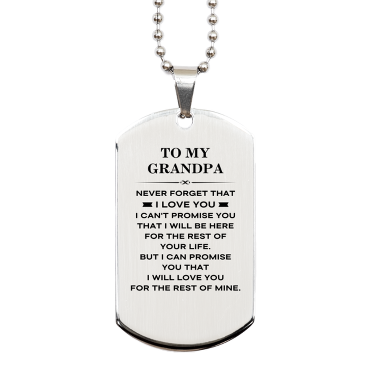 To My Grandpa Gifts, I will love you for the rest of mine, Love Grandpa Dog Tag Necklace, Birthday Christmas Unique Silver Dog Tag For Grandpa