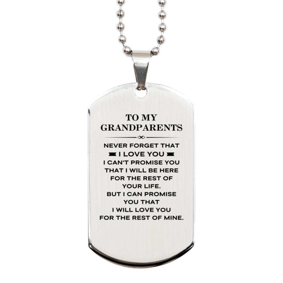Grandparents Silver Dog Tag Necklace - I Will Love You Forever | Birthday and Christmas Gift