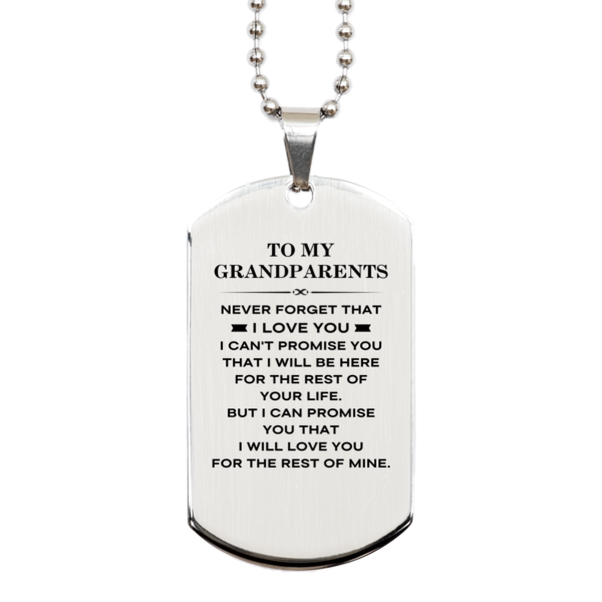 To My Grandparents Gifts, I will love you for the rest of mine, Love Grandparents Dog Tag Necklace, Birthday Christmas Unique Silver Dog Tag For Grandparents