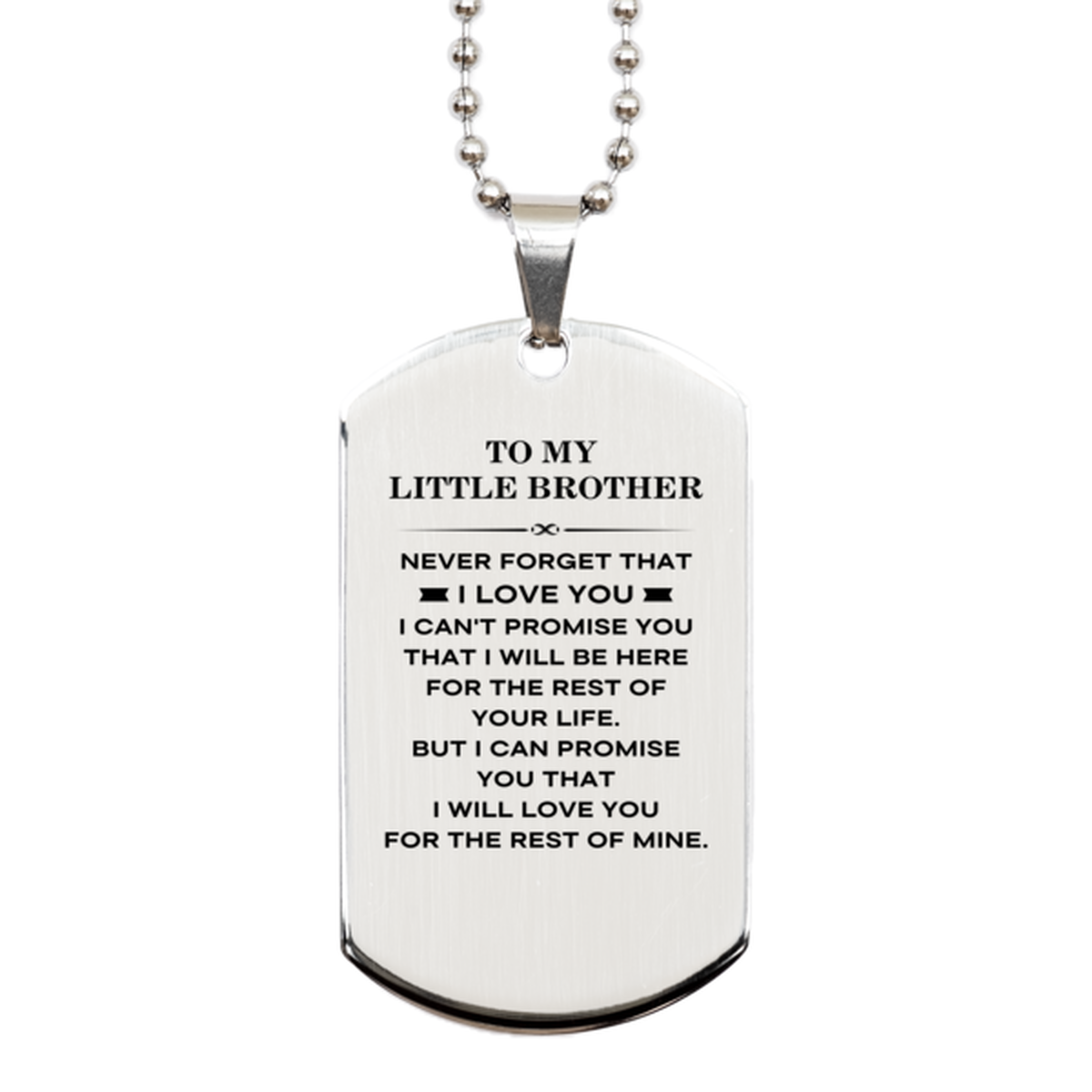 To My Little Brother Gifts, I will love you for the rest of mine, Love Little Brother Dog Tag Necklace, Birthday Christmas Unique Silver Dog Tag For Little Brother