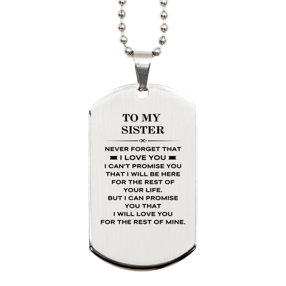 Sister Silver Dog Tag Necklace - I Will Love You for the Rest of Mine | Birthday Gift