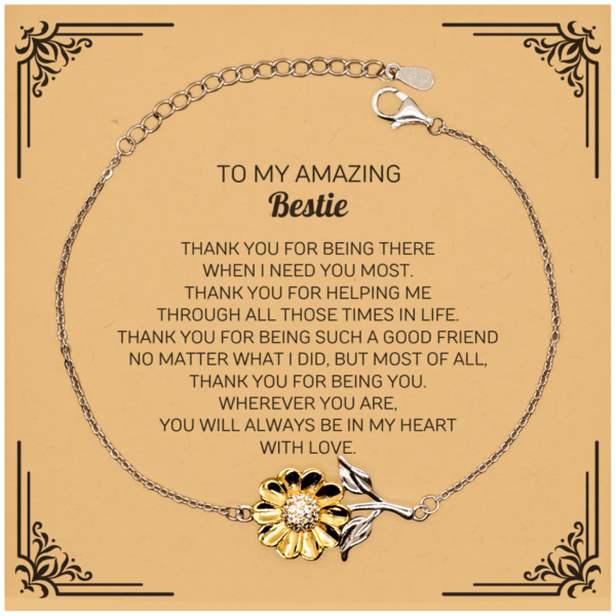 To My Amazing Bestie Sunflower Bracelet, Thank you for being there, Thank You Gifts For Bestie, Birthday, Christmas Unique Gifts For Bestie