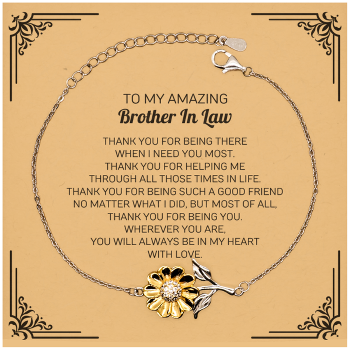 Brother In Law Sunflower Bracelet - Thank You for Being There | Birthday and Christmas Gift