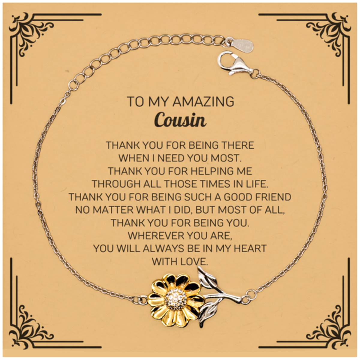 To My Amazing Cousin Sunflower Bracelet, Thank you for being there, Thank You Gifts For Cousin, Birthday, Christmas Unique Gifts For Cousin