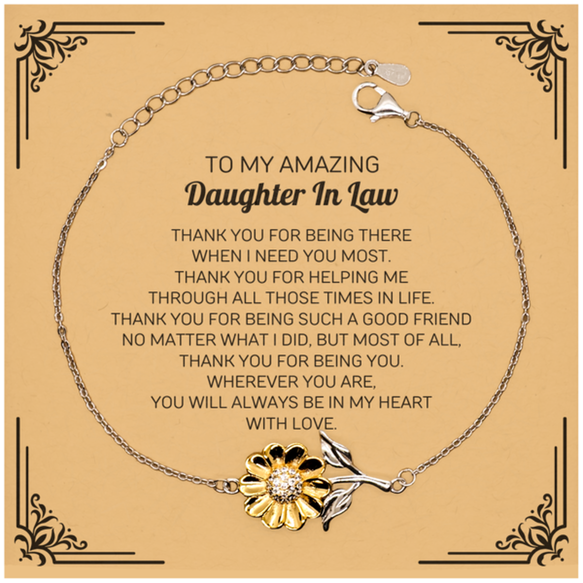 Daughter In Law Sunflower Bracelet - Thank You Gift | Birthday, Christmas